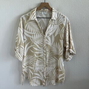 Aritzia Dress Forum Neutral Tropical Print Collared Oversize Shirt Medium